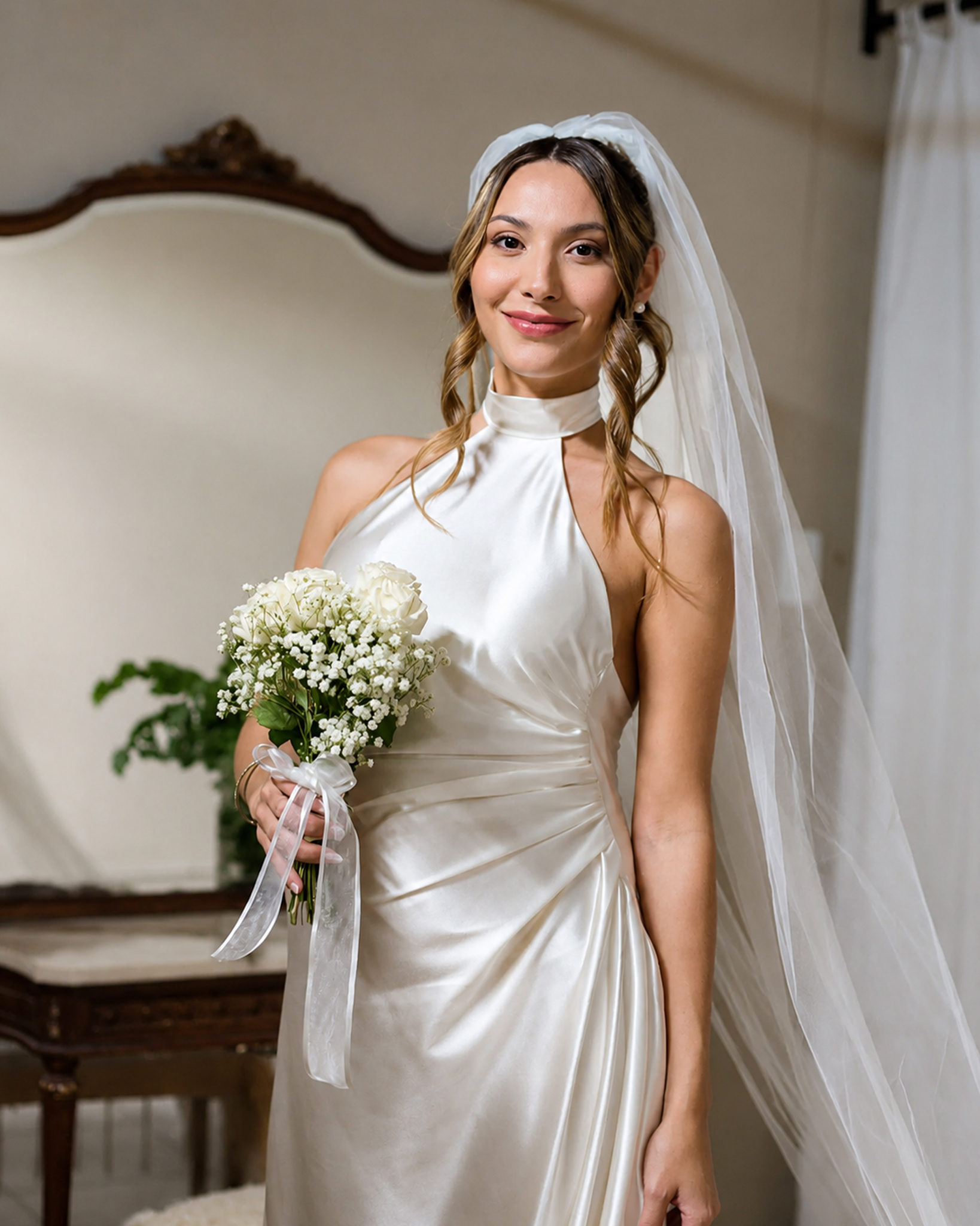 Vestido de casamiento en satinado blanco
